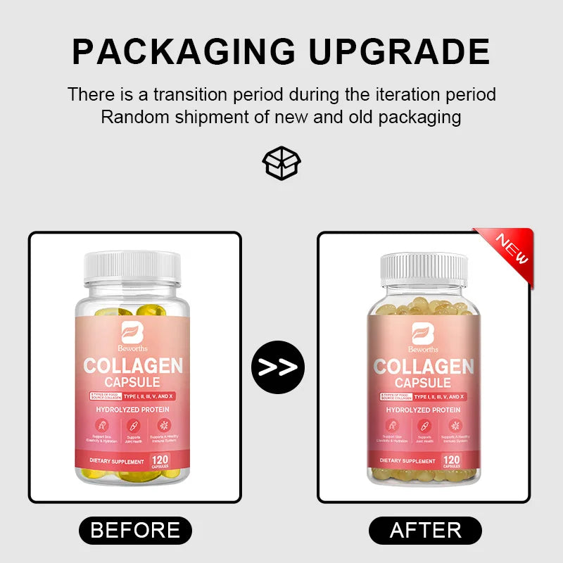BEWORTHS Collagen Capsules Type I, II, III, V & X Hydrolyzes Protein Collagen Peptides Immune System and Skin, Joint Health
