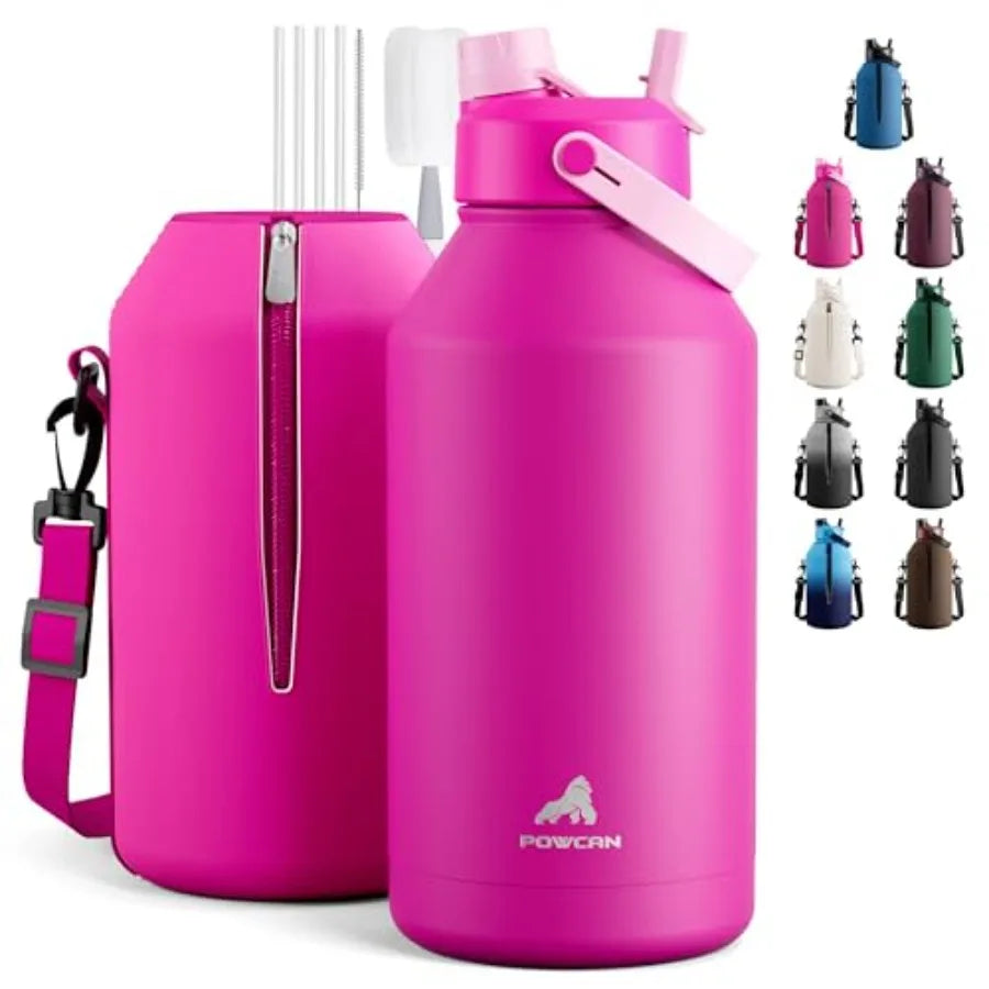 64 oz Insulated Water Bottle with 2-in-1 Straw and Spout Lid, Leakproof, Carrier Bag, Cleaning Brush, BPA-Free, Metal Water Bot