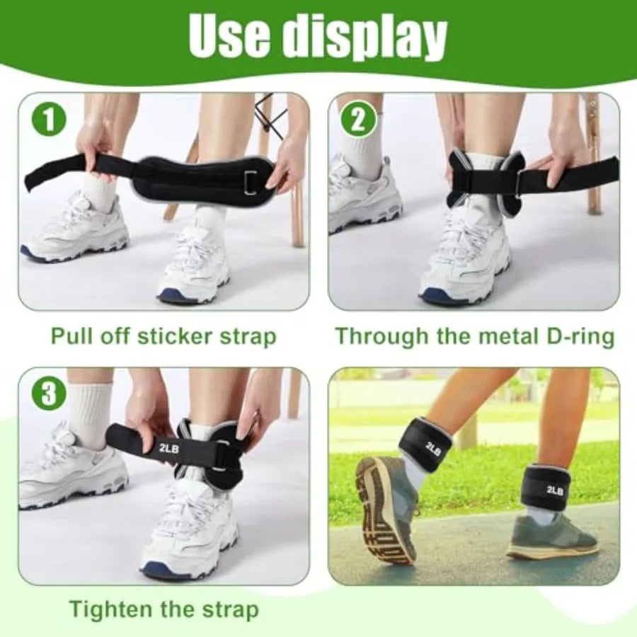 Ankle and wrist weights set for gym yoga walking jogging running; neoprene material black color; adjustable 1lb/2lb per pair so