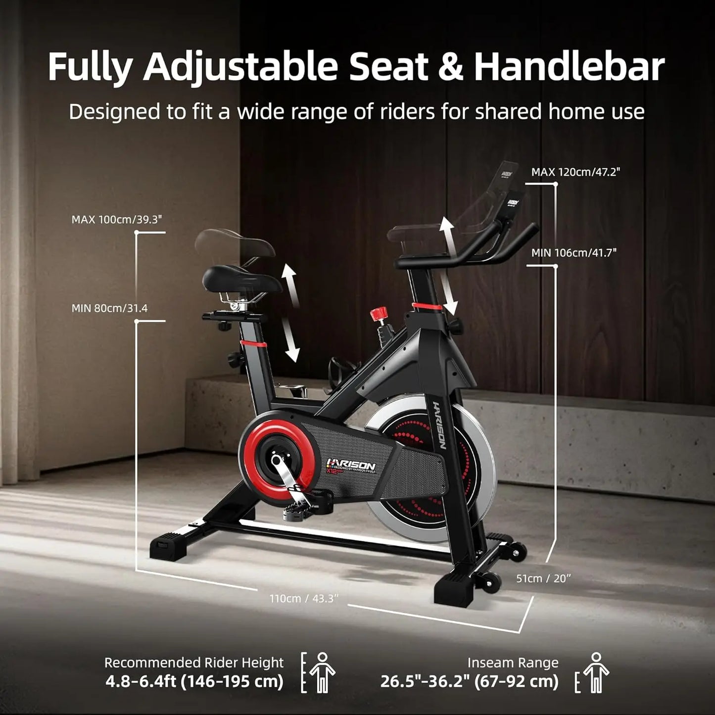 Exercise Bike, Magnetic Stationary Bike for Home, Quiet Dual-Belt Indoor Cycling Spin Bike, 380 lb Capacity, Customized