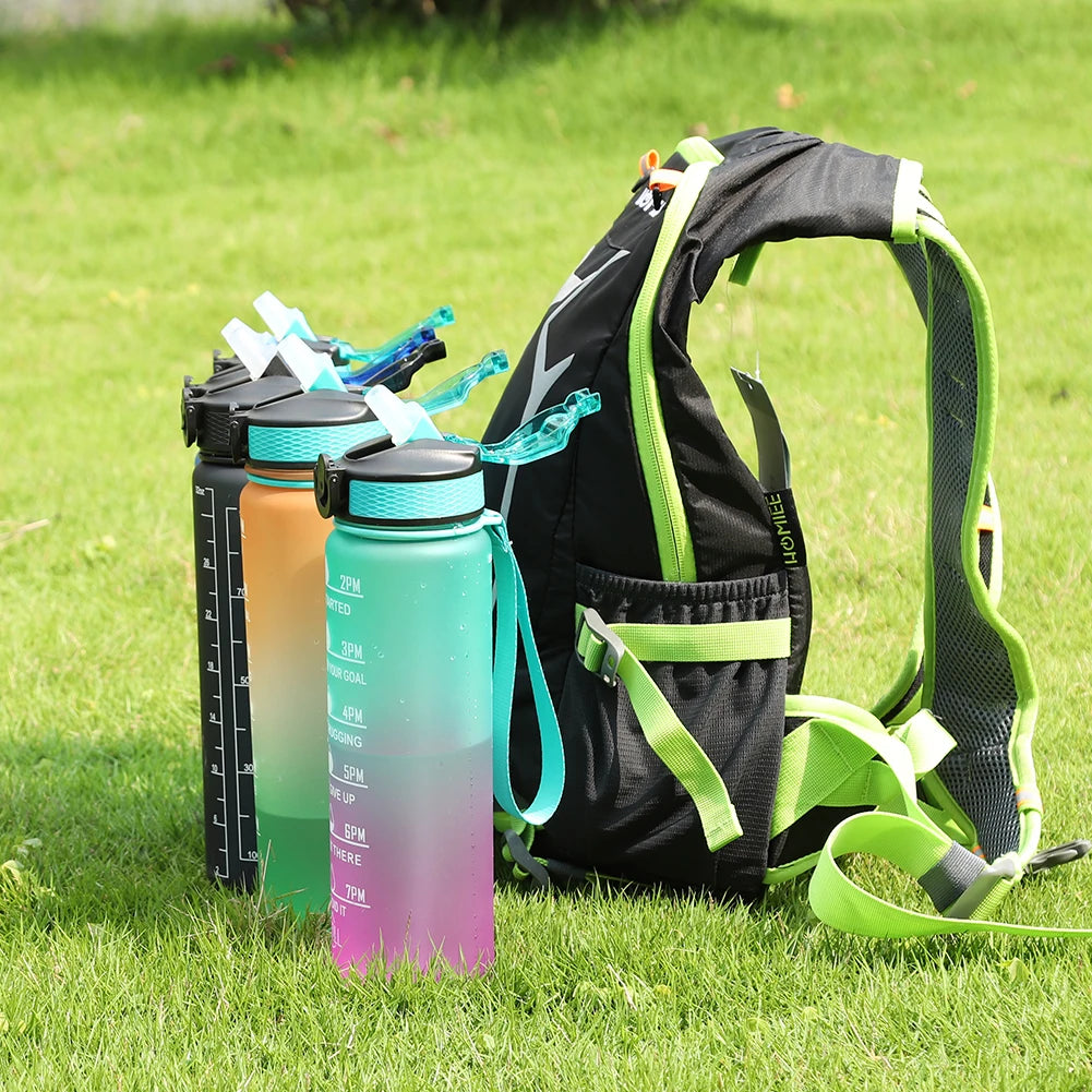 1000ml Sports Water Bottle Leakproof Plastic Frosted Cup with Time Scale Portable Drinking Cup for Fitness Cycling