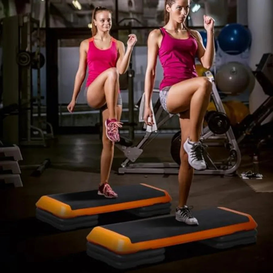 43'' Adjustable Aerobic Step Platform with 4 Stackable Risers for Home Gym Cardio Strength Training in Black