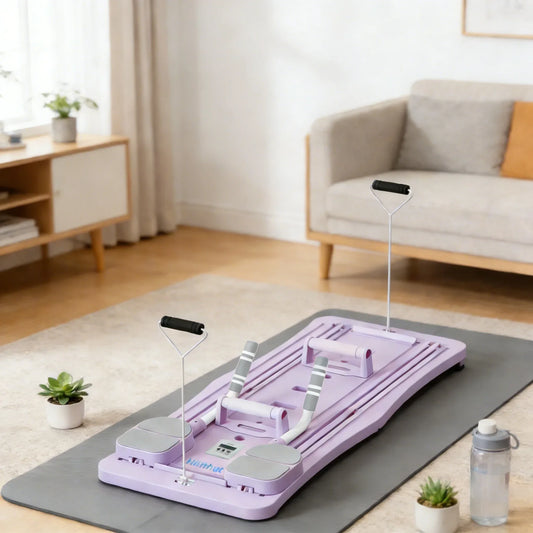 Pilates Sliding Board Foldable Fitness Reformer Platform Home Workout Equipment with Resistance Bands Abdominal Leg Training Machine Multifunctional Yoga Exercise Board Portable Full Body Workout Pilates Board