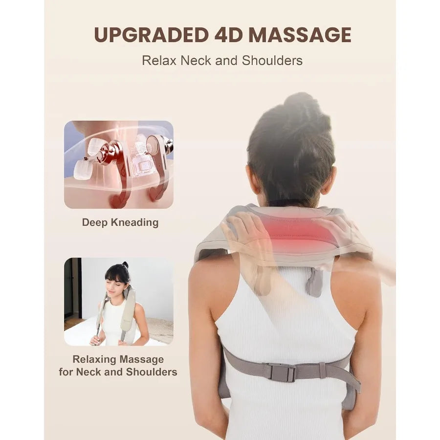 Cordless Neck Massager with Heat 4D Deep Kneading for Neck and Shoulder Relief Wireless Shiatsu Back Massager Pillow for Pain R