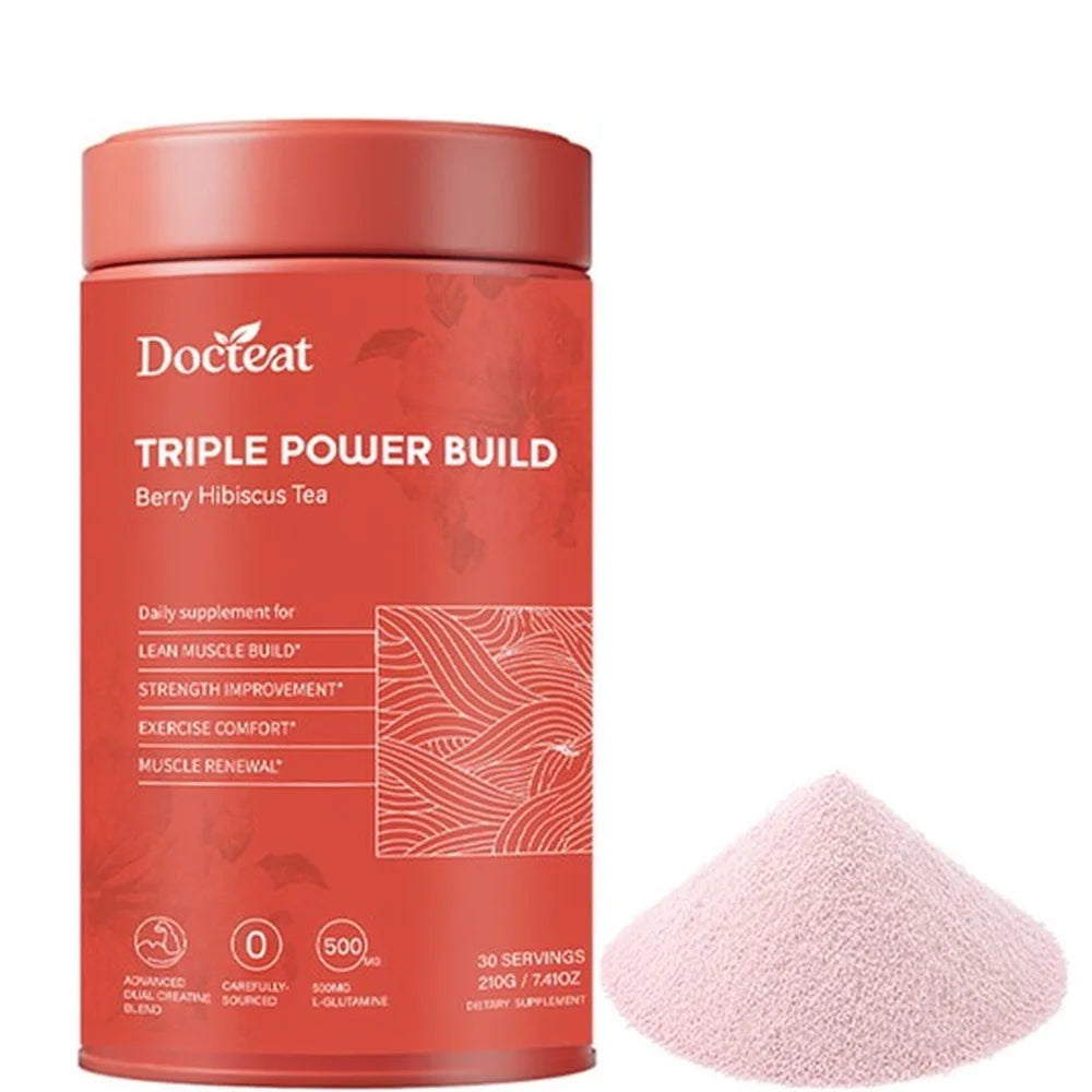 Docteat Berry Hibiscus Tea Creatine Powder with Creatine HCL and L-Glutamine, Supports Hydration and Electrolytes, 30 Servings