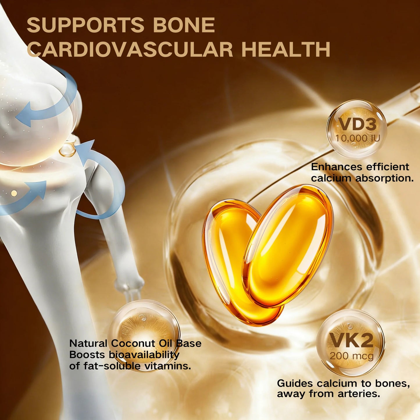 Vitamin D3K2，assists calcium absorption, trace ingredient vitamin supplement soft capsule