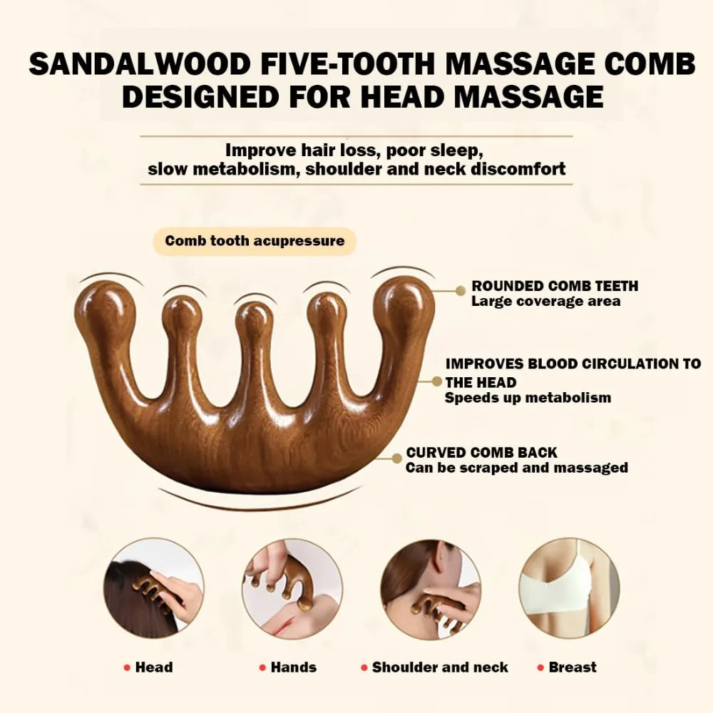 Handmade Natural Green Sandalwood Comb Wide Tooth Wooden Scalp Massager Hair Care Styling Detangling Brush for Men Women