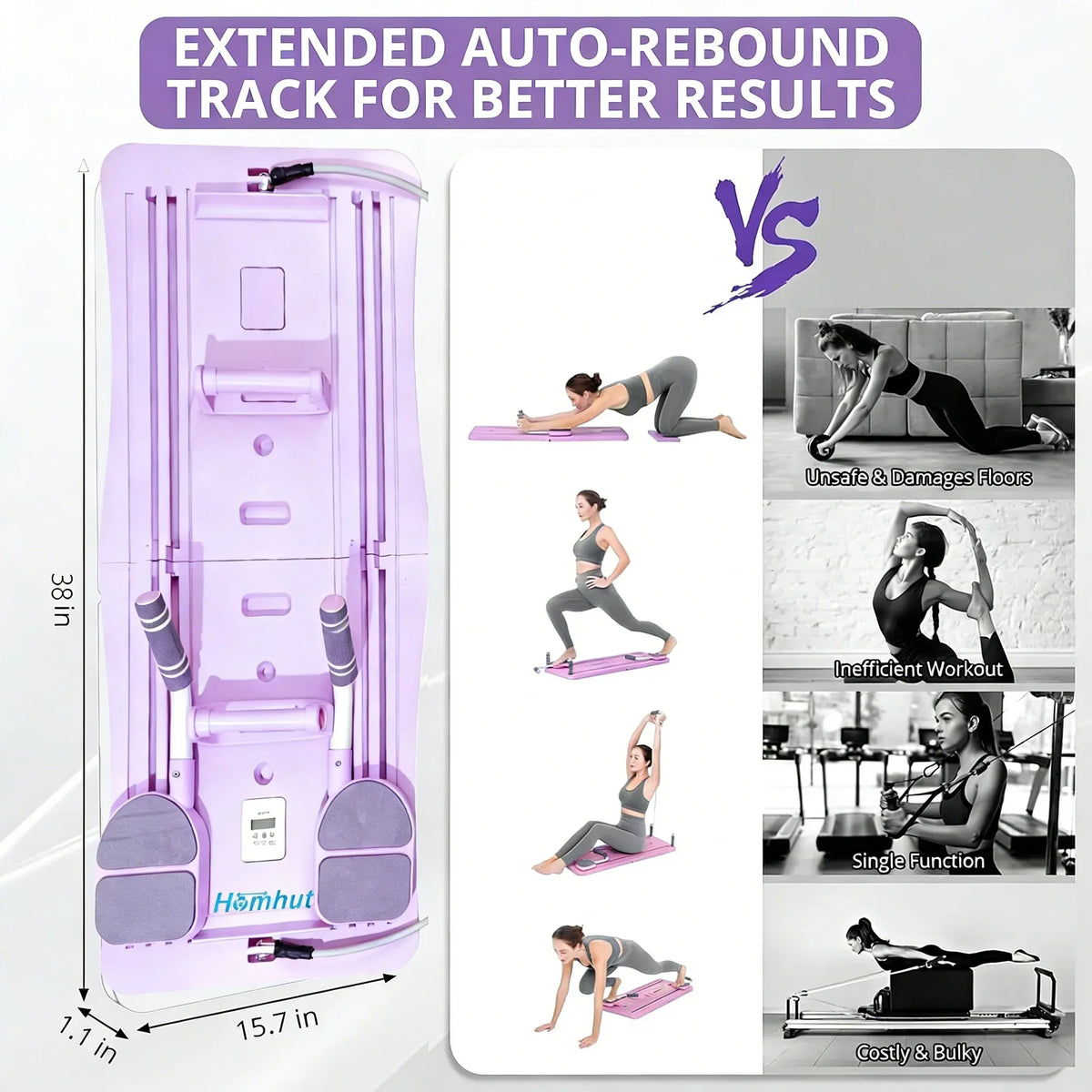 Pilates Sliding Board Foldable Fitness Reformer Platform Home Workout Equipment with Resistance Bands Abdominal Leg Training Machine Multifunctional Yoga Exercise Board Portable Full Body Workout Pilates Board