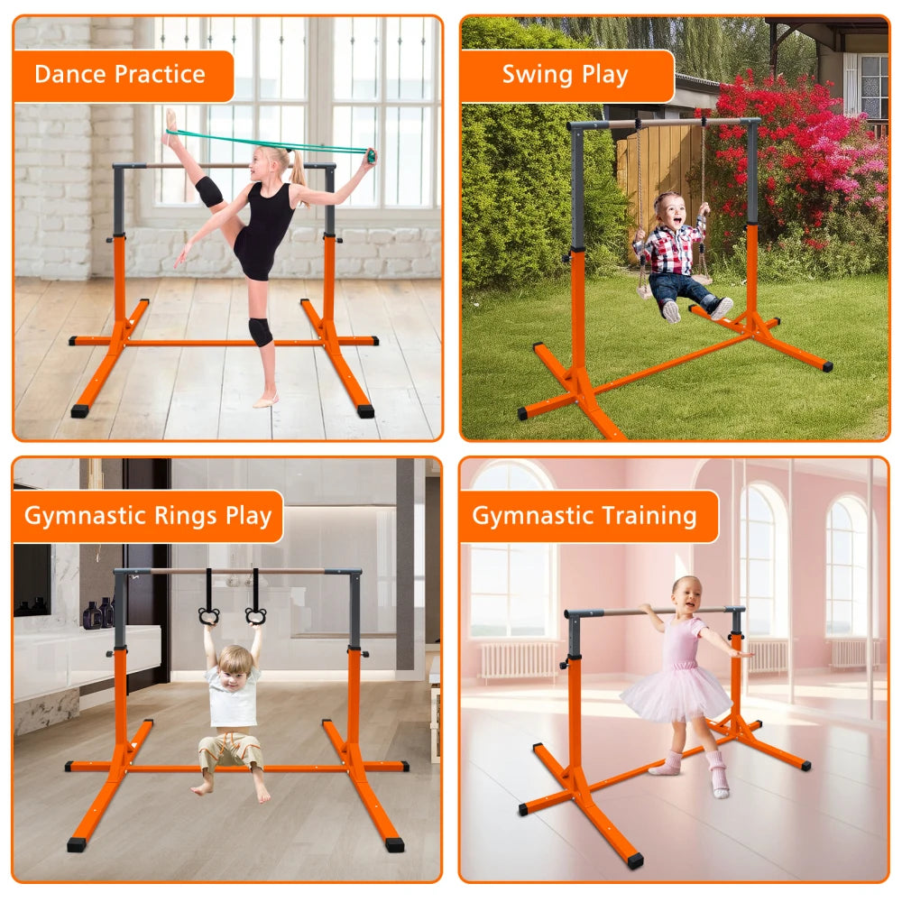 Adjustable Height Orange Gymnastics Bar for Kids Aged 3+ for Home Junior Training Kip Bar