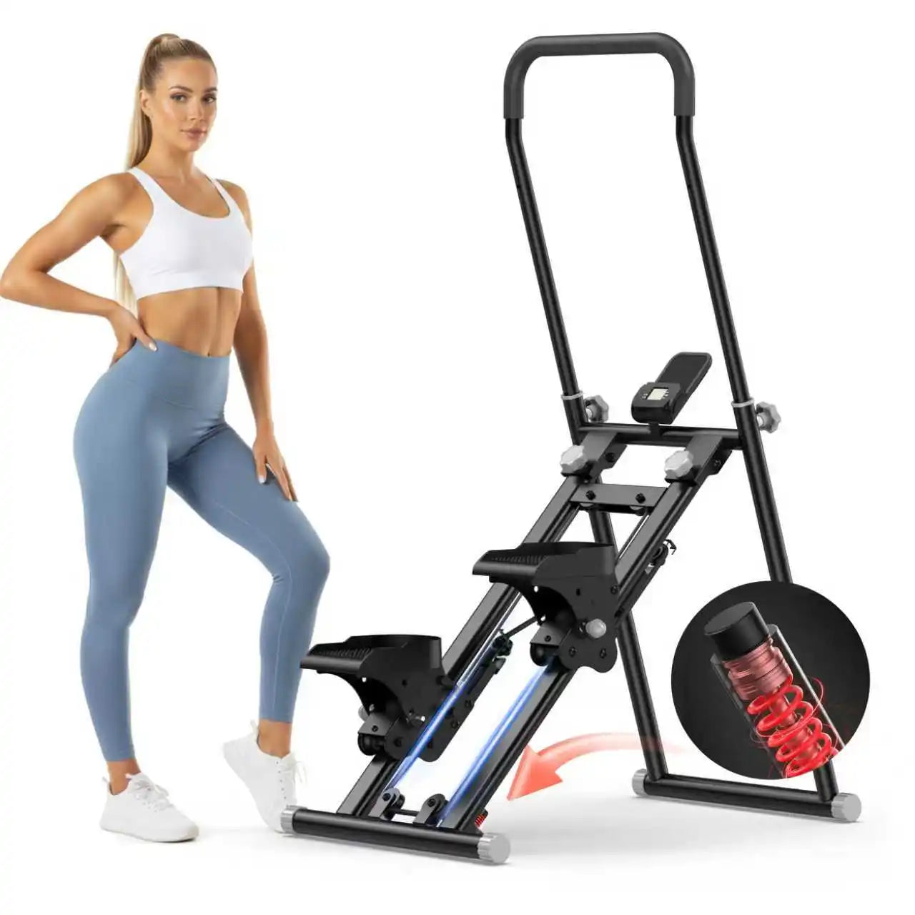 Stair Stepper for Home Gym Exercise, New Version Compact Folding Stair Climber with Quiet Shock-Absorbing Spring, Adjustable Res