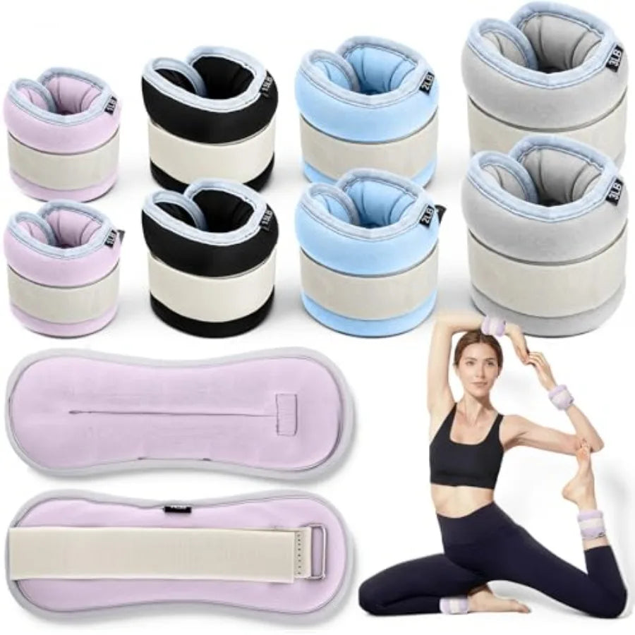 Ankle weights set for gym yoga fitness workout walking jogging running; neoprene fabric; black; adjustable 2/3/4/6 lbs per pair