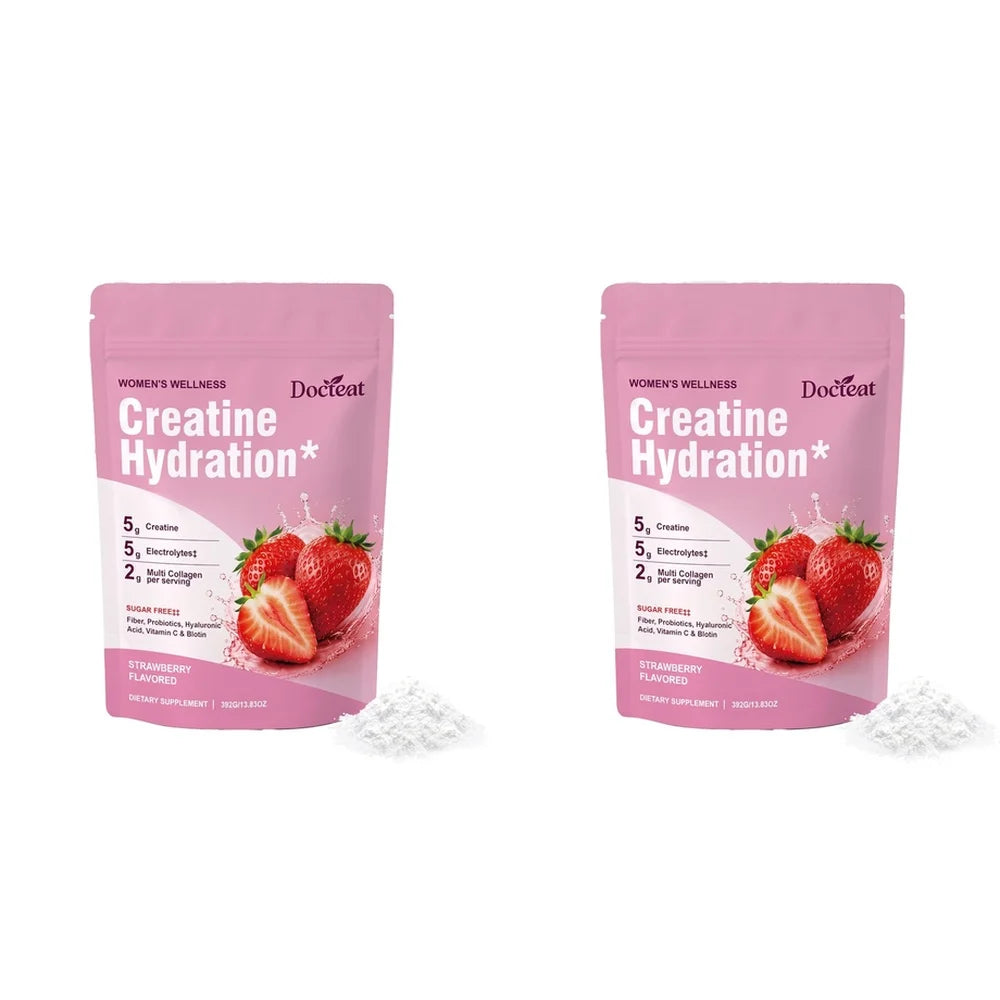 Docteat Creatine Powder Electrolytes Collagen Vitamin C Biotin Sugar Free Strawberry Flavor Women Fitness Wellness 30 Servings