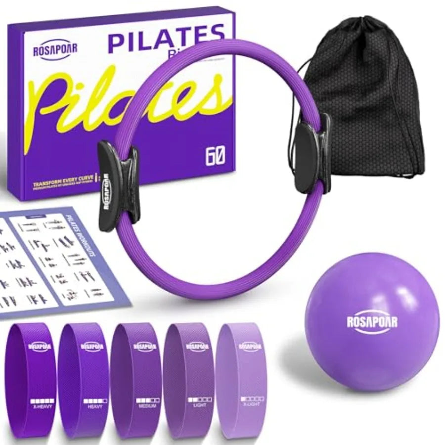 Pilates Essentials Kit for Women, Pilates Ring Set - 14" Magic Circle with Yoga Ball and Resistance Bands Pilates Kit for Home