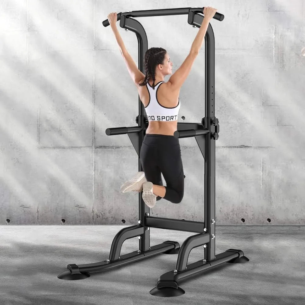 SogesPower Adjustable Height Power Tower Dip Station Pull up Bar Home Gym Strength Training Workout Equipment