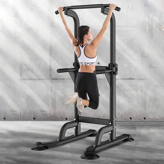 SogesPower Adjustable Height Power Tower Dip Station Pull up Bar Home Gym Strength Training Workout Equipment