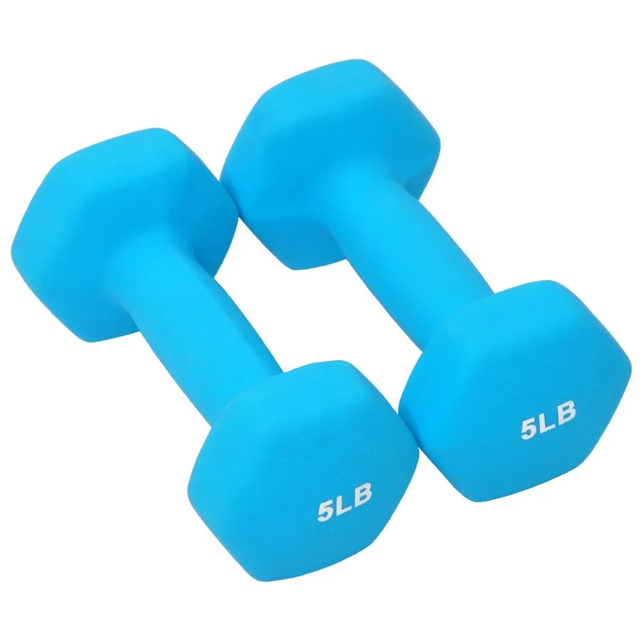 Home gym neoprene dumbbell set in black, red, blue with rack: 3lbs, 5lbs, 8lbsnon-slip, odor-resistant, space-saving design