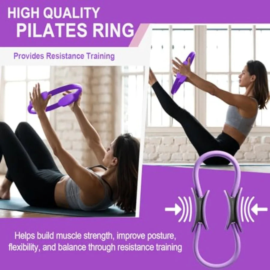 Pilates Ring Equipment Set, Home Pilates Kit for Women with 13'' Magic Ring with Dual Padded Handles, Small Pilates Ball, 5 Res