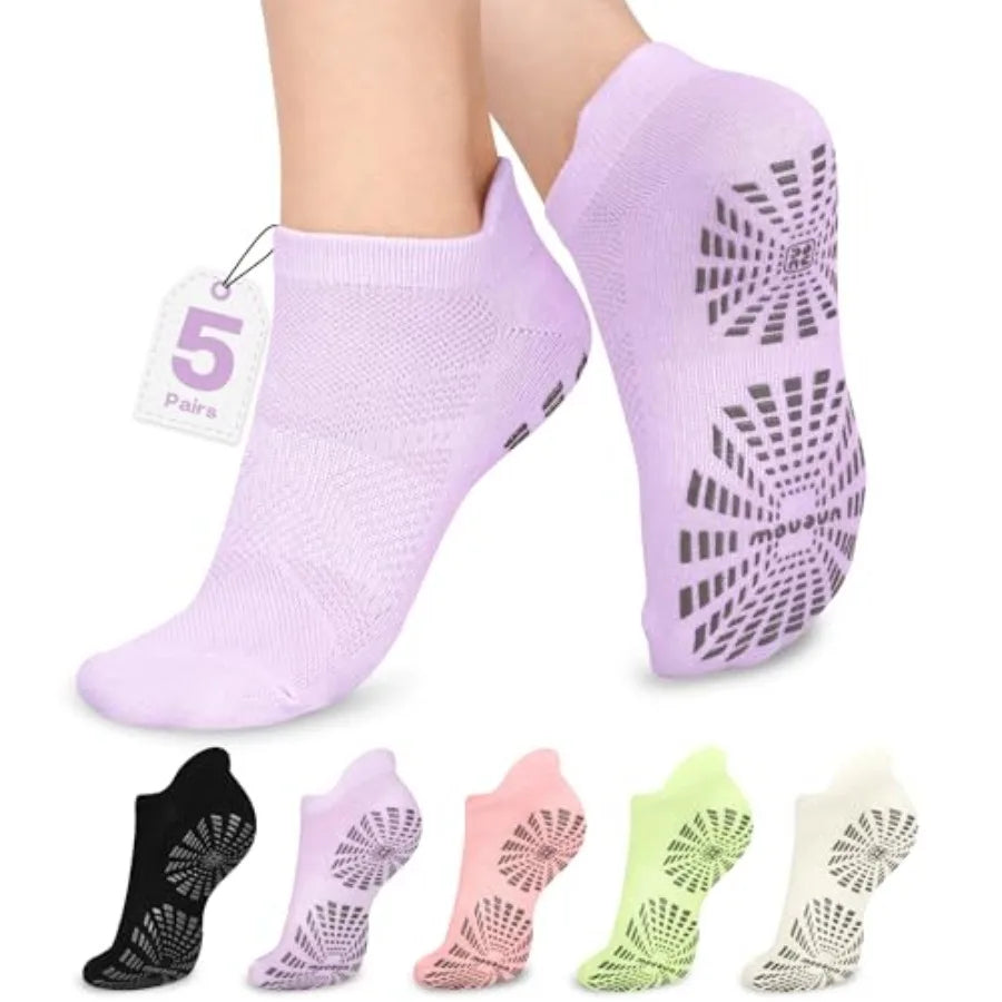 unenow 5 Pairs Pilates Socks for Women Non Slip Socks with Grips for Yoga Hospital Barre Barefoot