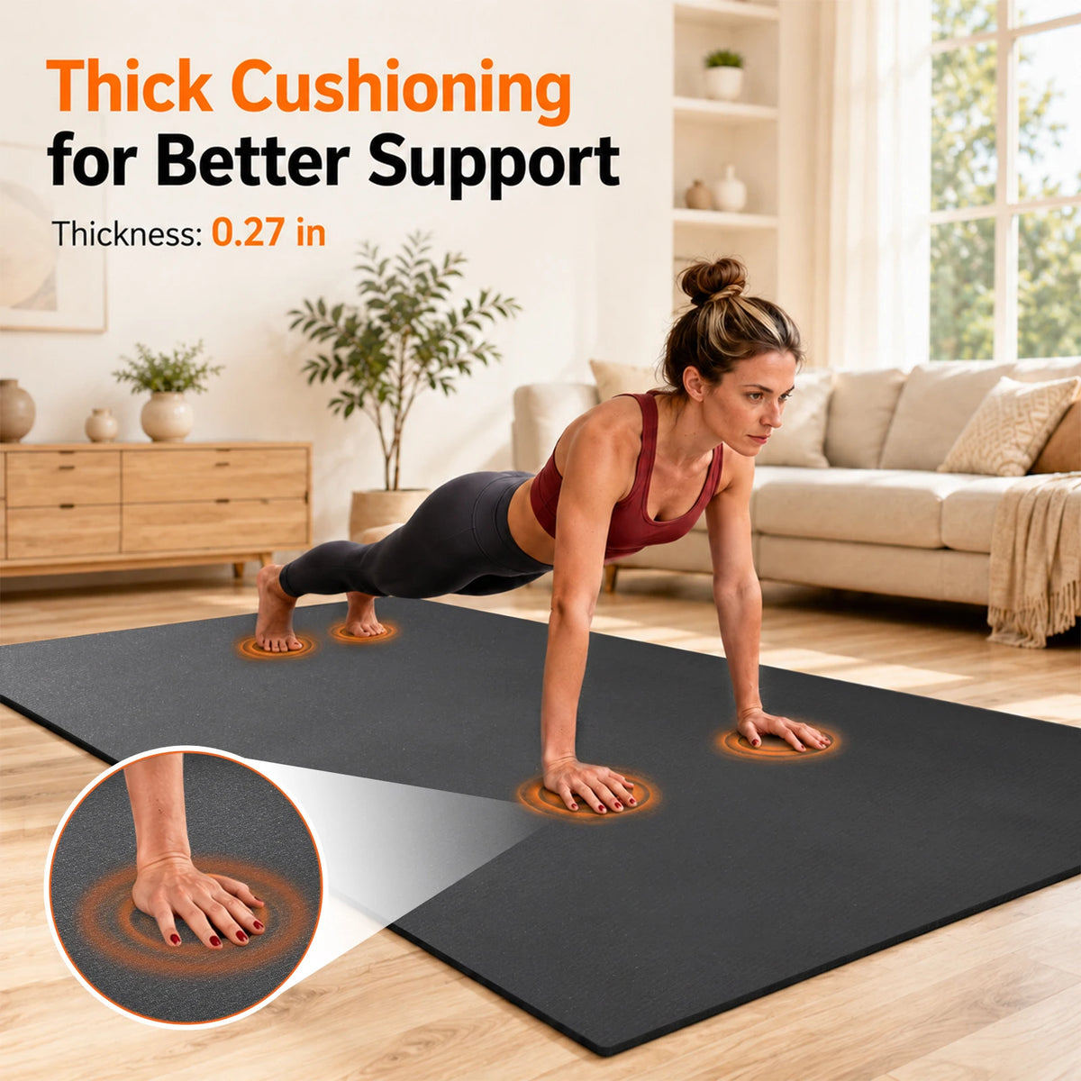 8'x6' (7mm) Thick Workout Mat, High-Density Non-Slip Gym Flooring for Cardio Yoga and Weight Training, Shoe-Friendly Durable Exercise Pad for Home Fitness