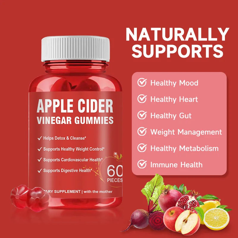 Apple Cider Vinegar Gummies Detox For Bloating and Constipation Slimming Fat Burning Digestive System Health