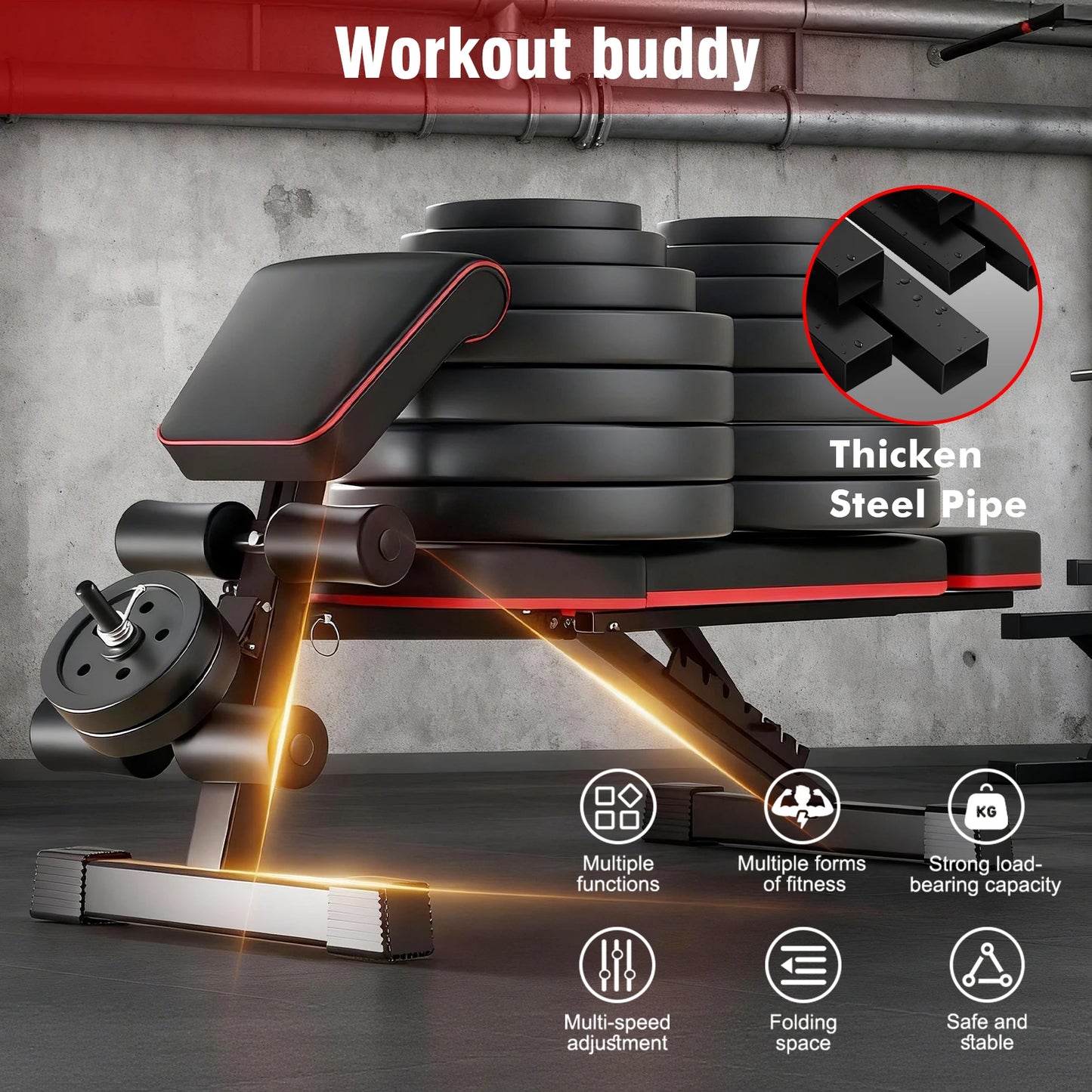 7-Level Foldable Weight Bench Fitness Workout Adjustable Extended Headrest Leg Extension Dumbbell Bench Incline for Full Body