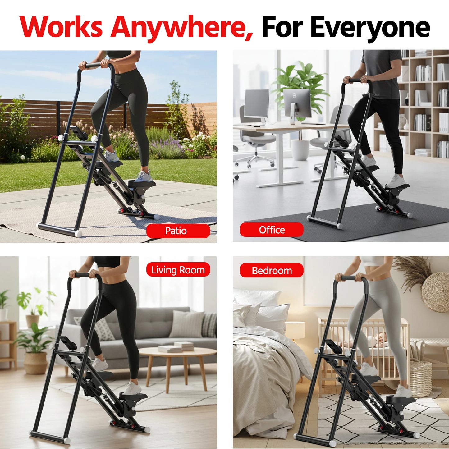 Stair Stepper for Home Gym Exercise, New Version Compact Folding Stair Climber with Quiet Shock-Absorbing Spring, Adjustable Res
