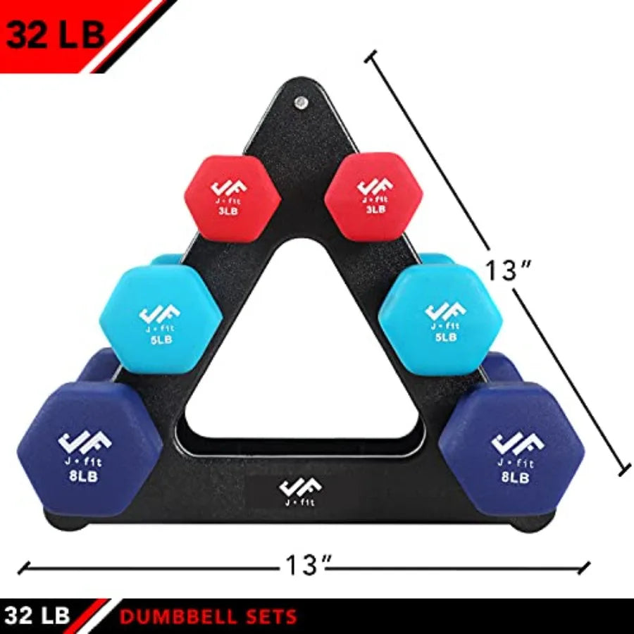 JFIT Dumbbell Pairs or Sets Neoprene Vinyl Coated Hand Weights for Home Gym Strength Training Aerobics Cardio Exercise and Fitn