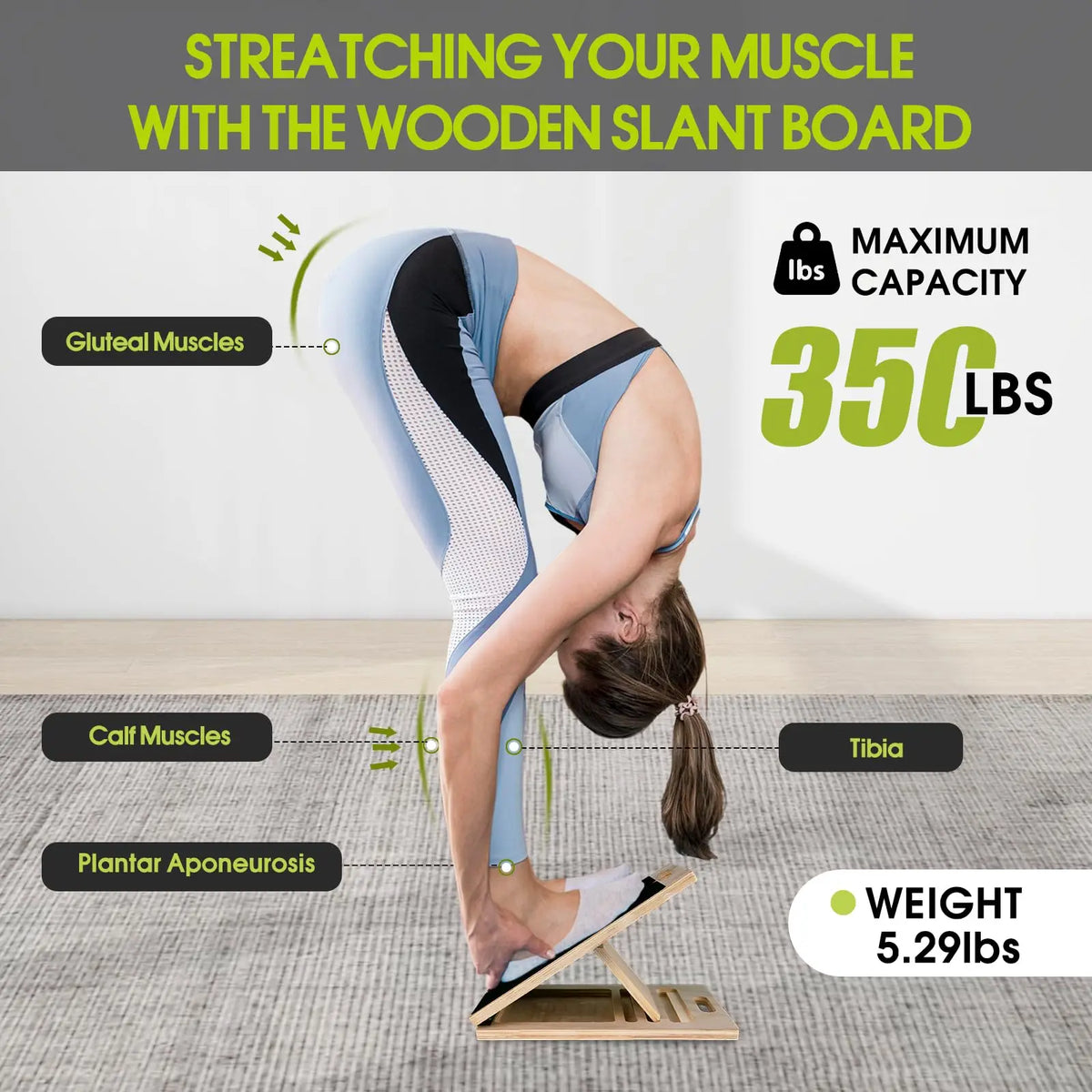 2 in 1 Wooden Balance Board & Calf Stretcher Slant Board, Adjustable Incline Ankle Stretch Board, Anti-Slip Wobble Board , Foot Heel Stretch, Leg Strength Training