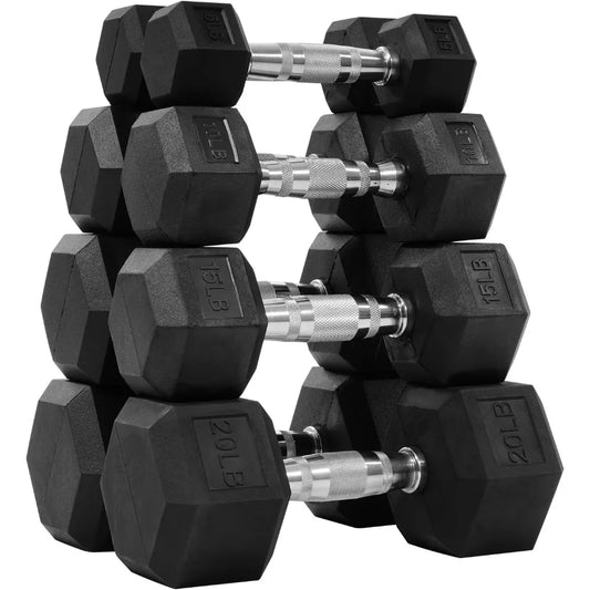 Fitvids Rubber Encased Hex Dumbbell Set with Contoured Handle for Muscle Toning Strength Building Full Body Workout Fitness Equi