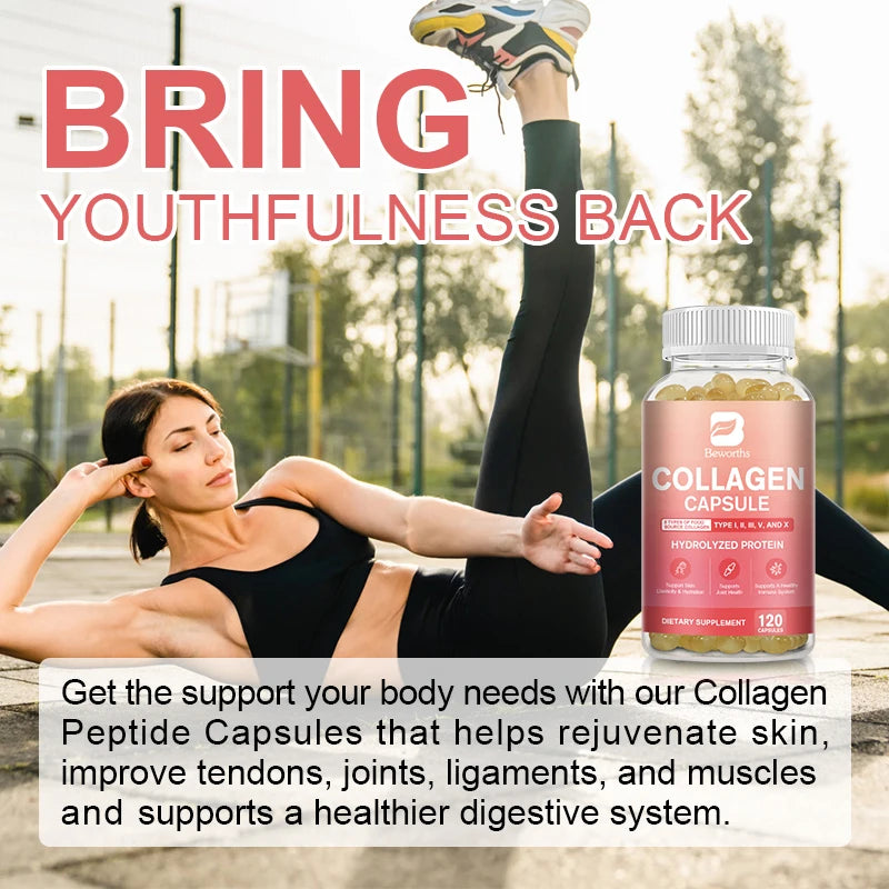 BEWORTHS Collagen Capsules Type I, II, III, V & X Hydrolyzes Protein Collagen Peptides Immune System and Skin, Joint Health