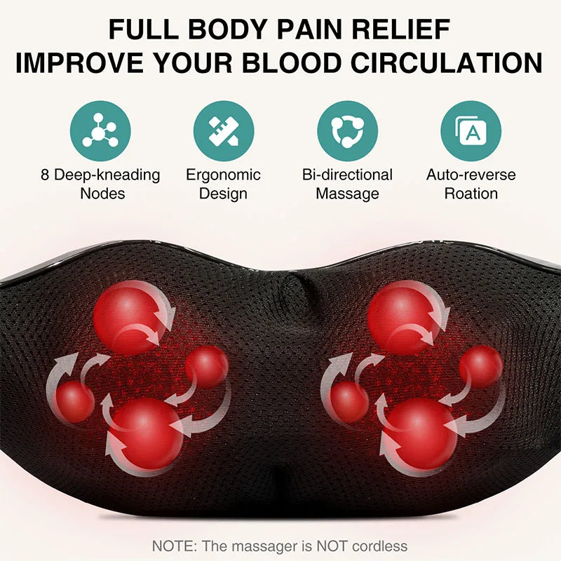 Nekteck Shiatsu Neck and Back Massager with Soothing Heat, Electric Deep Tissue 3D Kneading Massage for Shoulder, Leg, Body