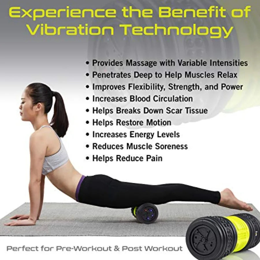 HealthSmart 4-Speed Vibrating Exercise Roller Foam FSA/HSA Eligible Deep Tissue Massage Muscle Recovery and Pain Relief for Ful