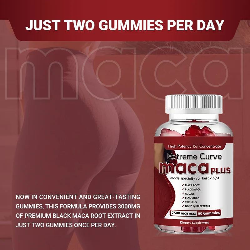 1 bottle black plus Maca gummies plump and lift your buttocks easily improving the appearance of your buttocks 7500mcg Maca Root Gummies