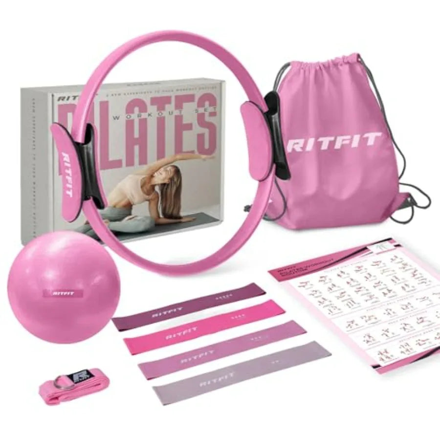 Pilates Kit - 14 Inch Pilates Ring Magic Circle with Pilates Ball, Resistance Bands and Yoga Strap, Pilates Equipment for Home