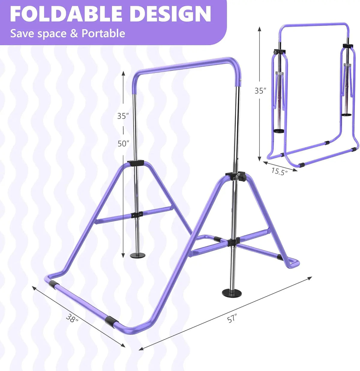 Gymnastics Bar with Mat, Foldable Gymnastics Horizontal Bar Height Adjustable, Gymnastics Equipment