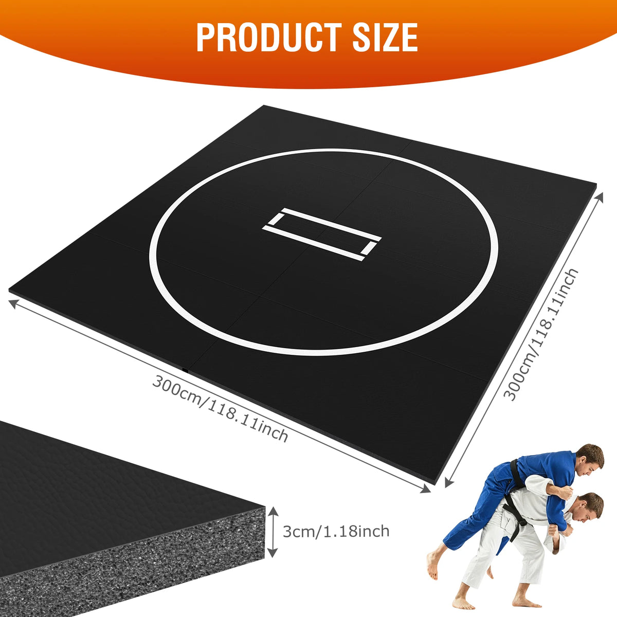 Wrestling Mat with 3cm Thickness Punching Mat 10 X 10ft/10 X 6.6ft/10 X 5ft for Yoga BJJ MMA Grappling Judo Boxing Martial Art