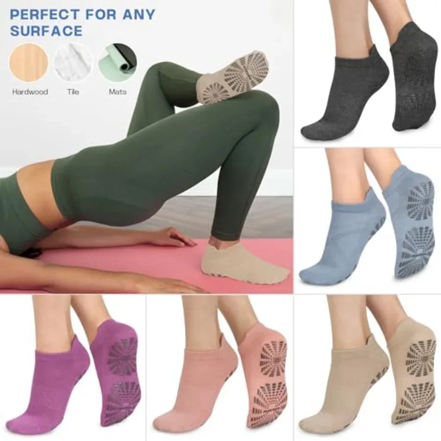 unenow 5 Pairs Pilates Socks for Women Non Slip Socks with Grips for Yoga Hospital Barre Barefoot