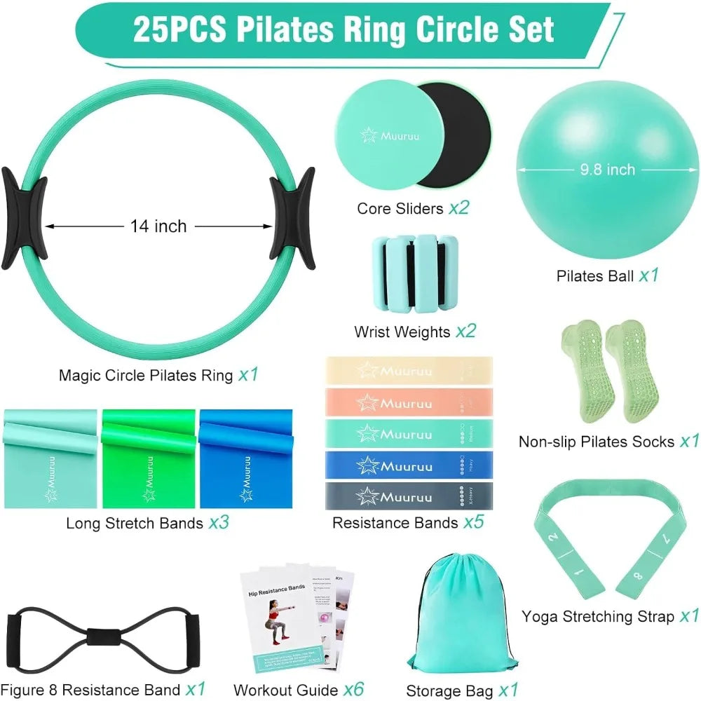 Pilates Equipment Kit for Home Workout, Pilates Ring and Ball Set for Women, 14'' Magic Circle Essentials Accessories Kit