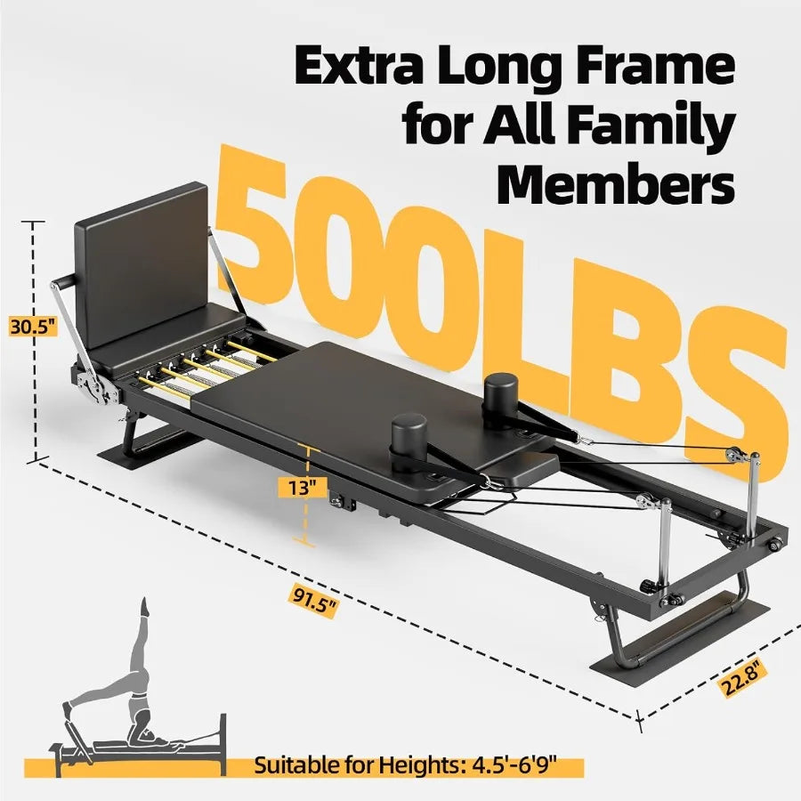 Pilates Reformer Machine 91 Foldable with Jumpboard and Wire Springs for Home Gym Black