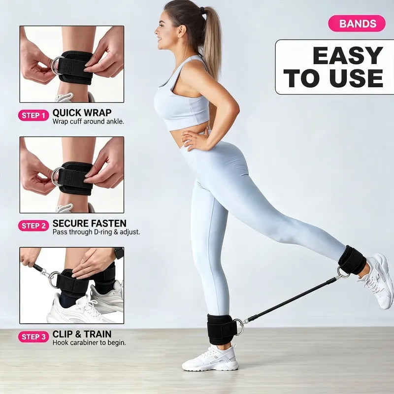 Ankle Resistance Bands with Secure Hold Slip-Proof Cuffs, Home Gym Leg & Glute Workout Equipment, 5-Pack for Kickbacks & Hip Training, Leg Work Out Accessories