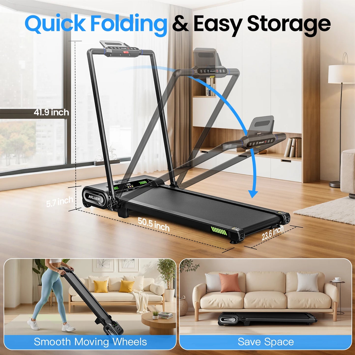 AKLUER Walking Pad Treadmill with Auto Incline, 6 in 1 Under Desk Treadmill, 2.5HP 6-Level Incline for Home with 330LBS Capacity