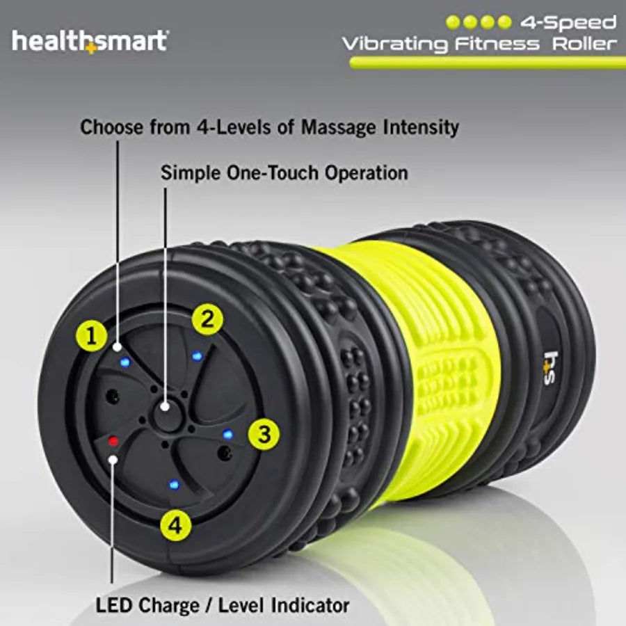HealthSmart 4-Speed Vibrating Exercise Roller Foam FSA/HSA Eligible Deep Tissue Massage Muscle Recovery and Pain Relief for Ful