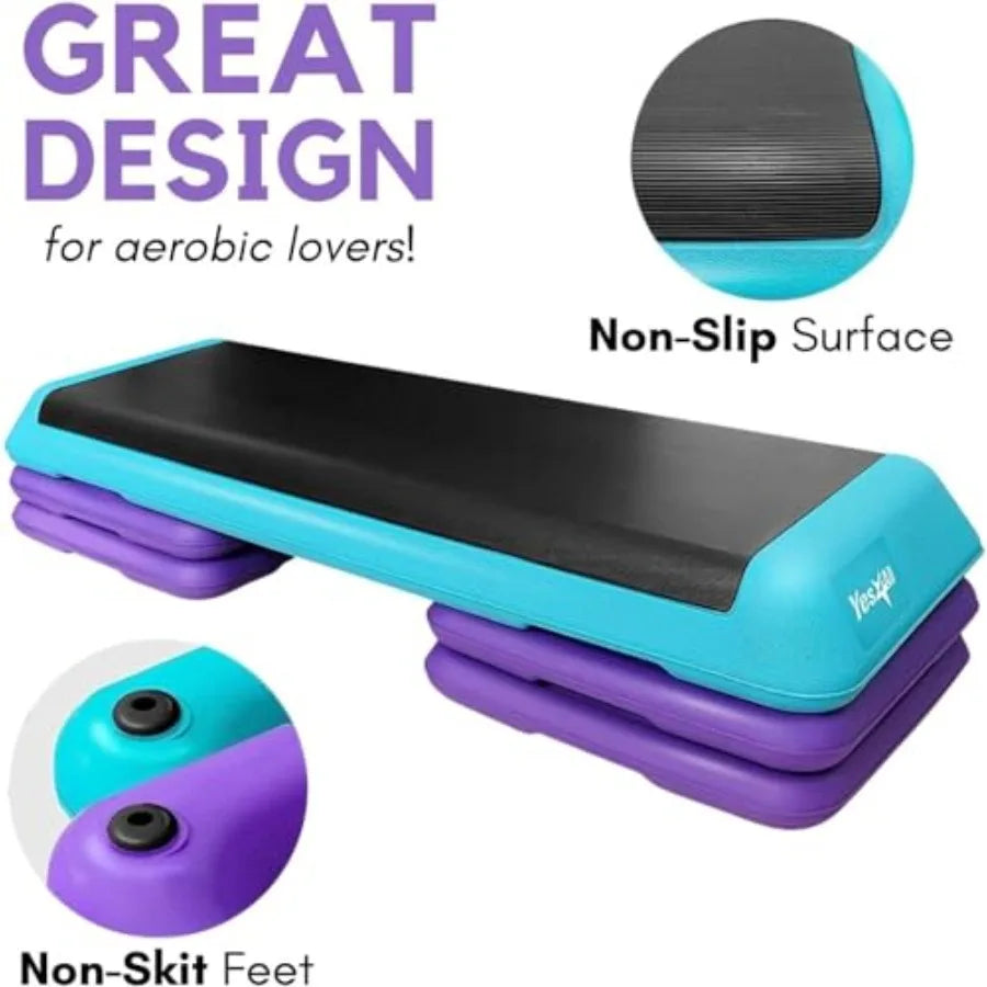 Adjustable Workout Aerobic Exercise Step Platform Health Club Size with 4 Adjustable Risers Included and Extra Risers Options