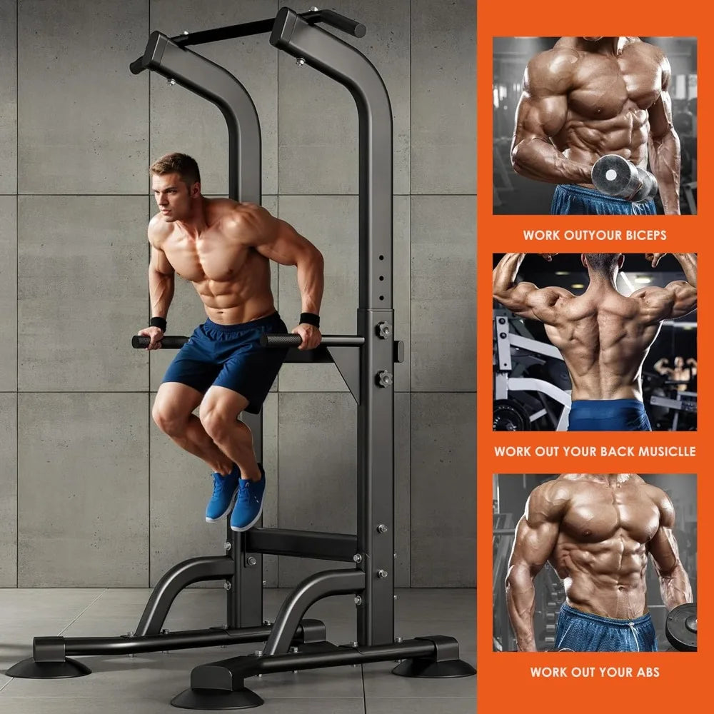 SogesPower Adjustable Height Power Tower Dip Station Pull up Bar Home Gym Strength Training Workout Equipment
