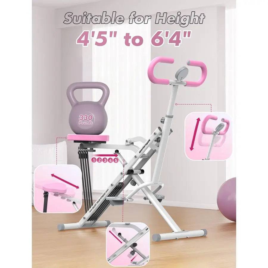 Pink Squat Machine Rowing Machine 2 in 1 Rower Squat Assist Workout Foldable Rower for Home Full Body Worikout Adjusta, Custom