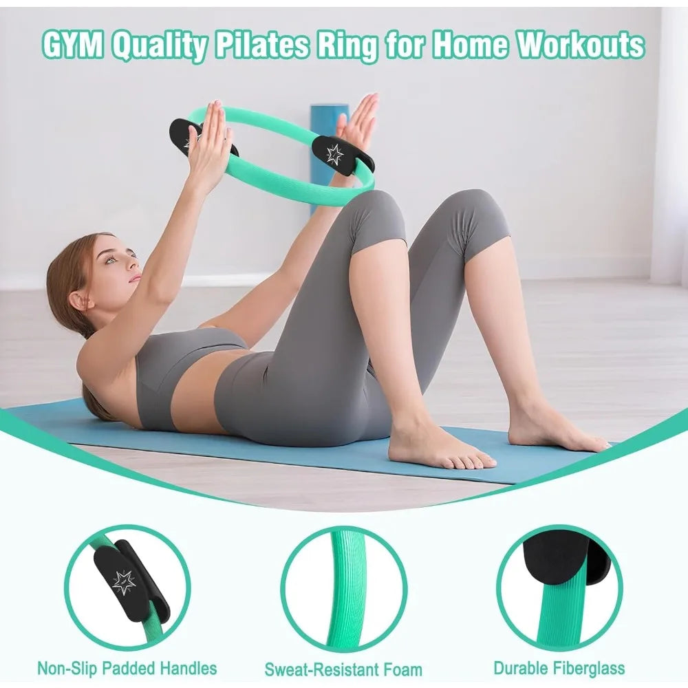 Pilates Equipment Kit for Home Workout, Pilates Ring and Ball Set for Women, 14'' Magic Circle Essentials Accessories Kit