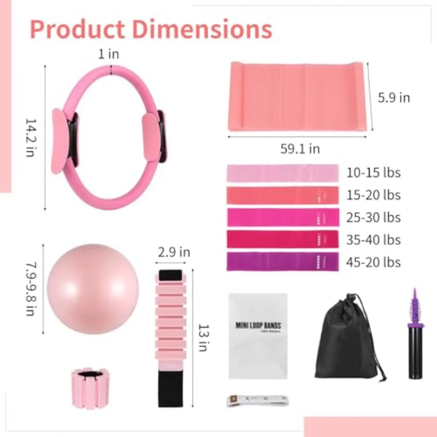 DORMIYA Pilates Equipment Kit for Home Workout with Ring Set Ball Ankle Wrist Weights Resistance Bands Tape Measure Women's Ful
