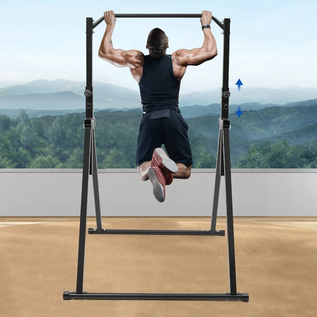 Pull-Up Bar, Single Bar, Gymnastics Practice Bar, Doorway Adjustable, Home Workout, Heavy Duty Steel, Strength Training, Detachable, Non-slip, 440Lbs Weight Capacity, Indoor Exercise for Arms Abs Back