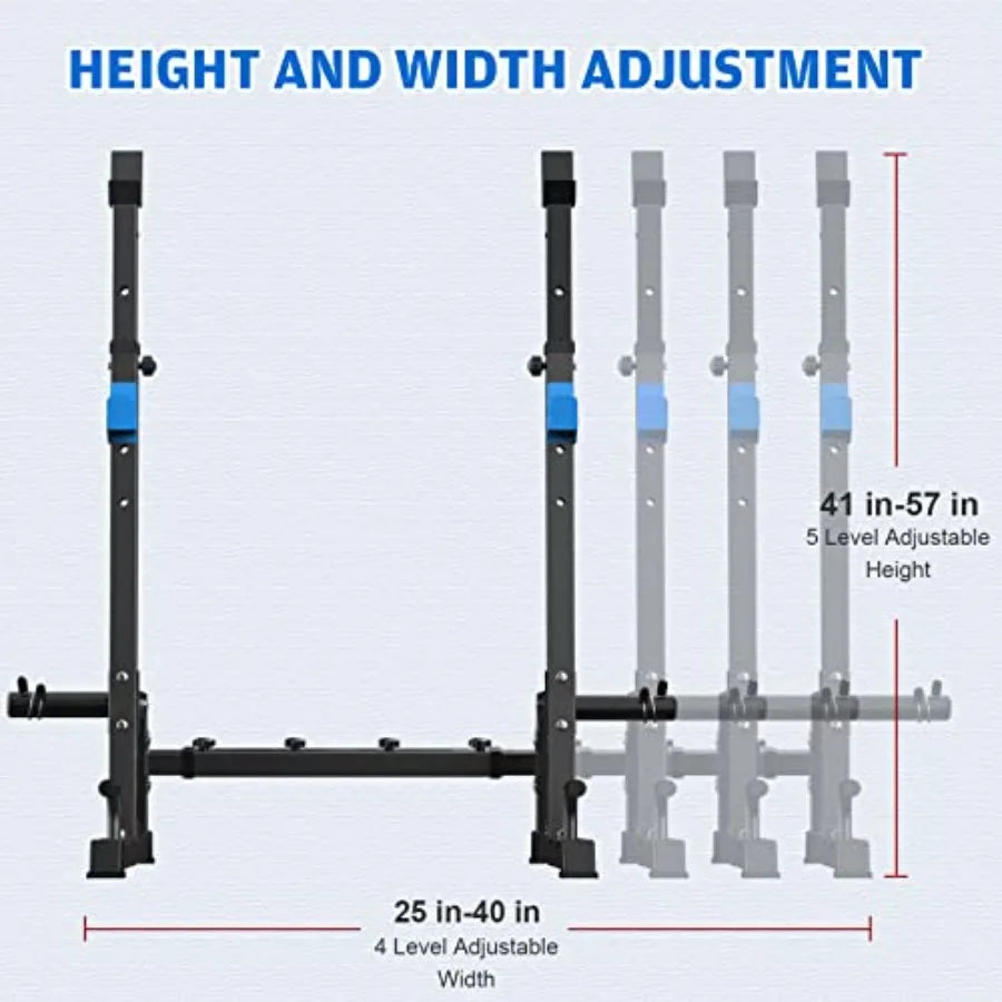 Adjustable Weight Bench with Squat Rack for Home Gym Full-Body Workout Steel Black Two-Piece Set Bench Press Stand Barbell Rack