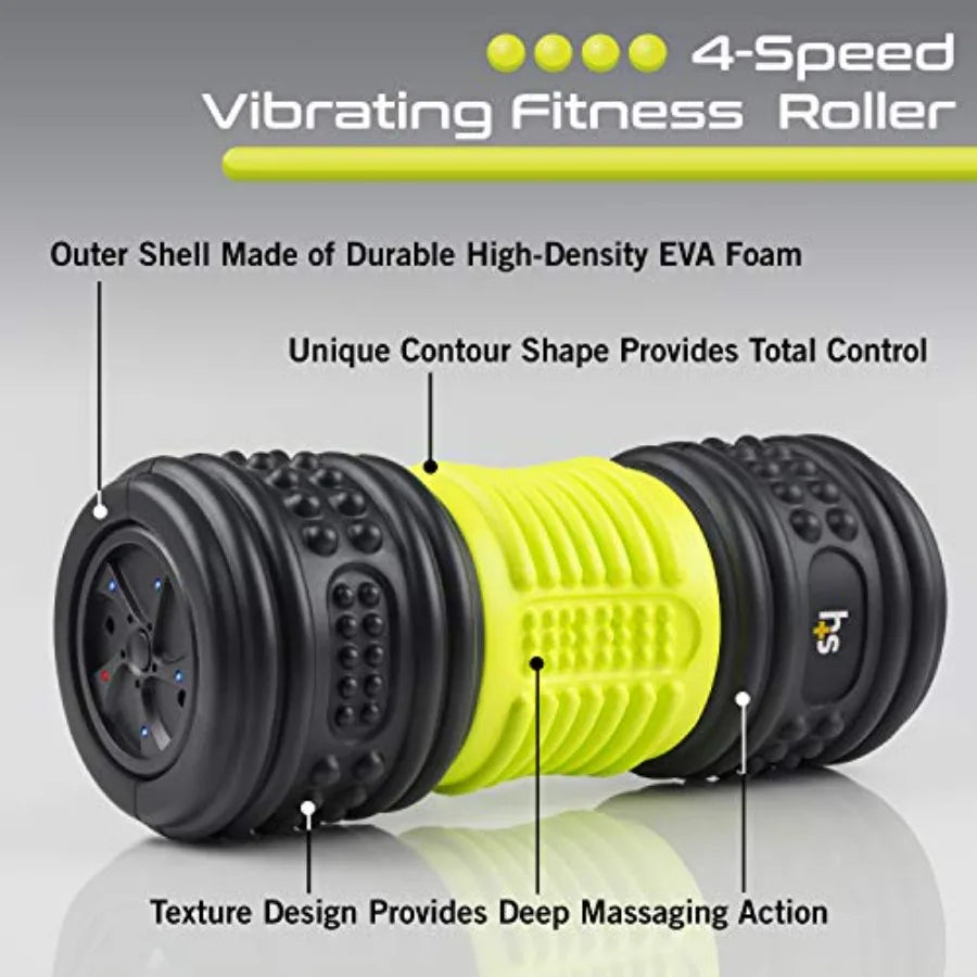 HealthSmart 4-Speed Vibrating Exercise Roller Foam FSA/HSA Eligible Deep Tissue Massage Muscle Recovery and Pain Relief for Ful